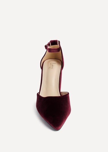 Linzi Glam Burgundy Velvet Pointed Block Heel Courts