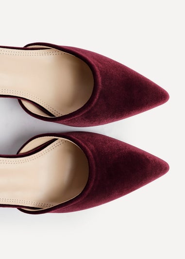 Linzi Glam Burgundy Velvet Pointed Block Heel Courts