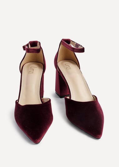 Linzi Glam Burgundy Velvet Pointed Block Heel Courts
