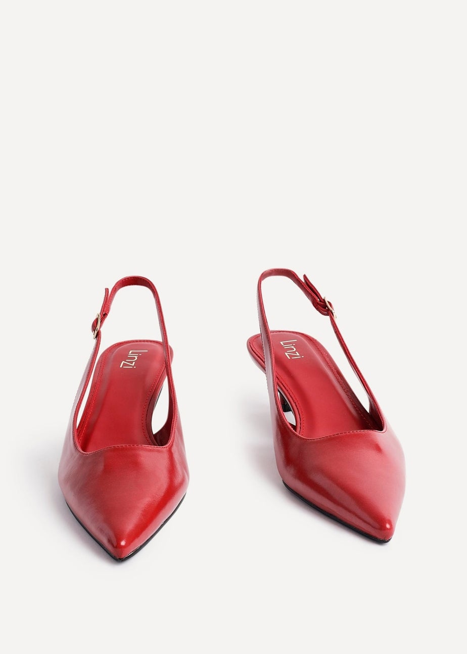 Linzi Elvira Red Faux Leather Slingback Kitten Court Heels