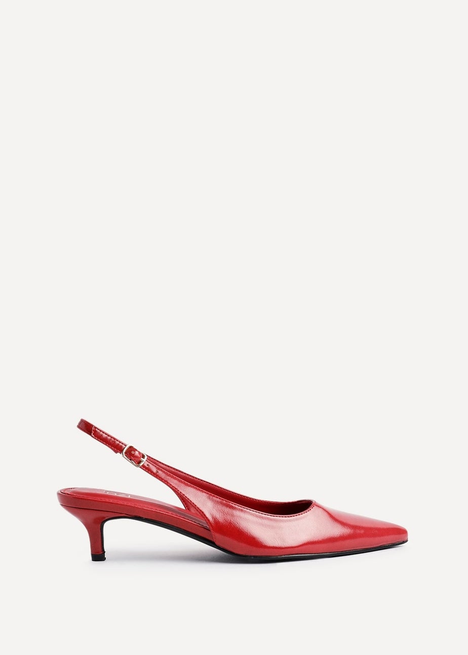 Linzi Elvira Red Faux Leather Slingback Kitten Court Heels