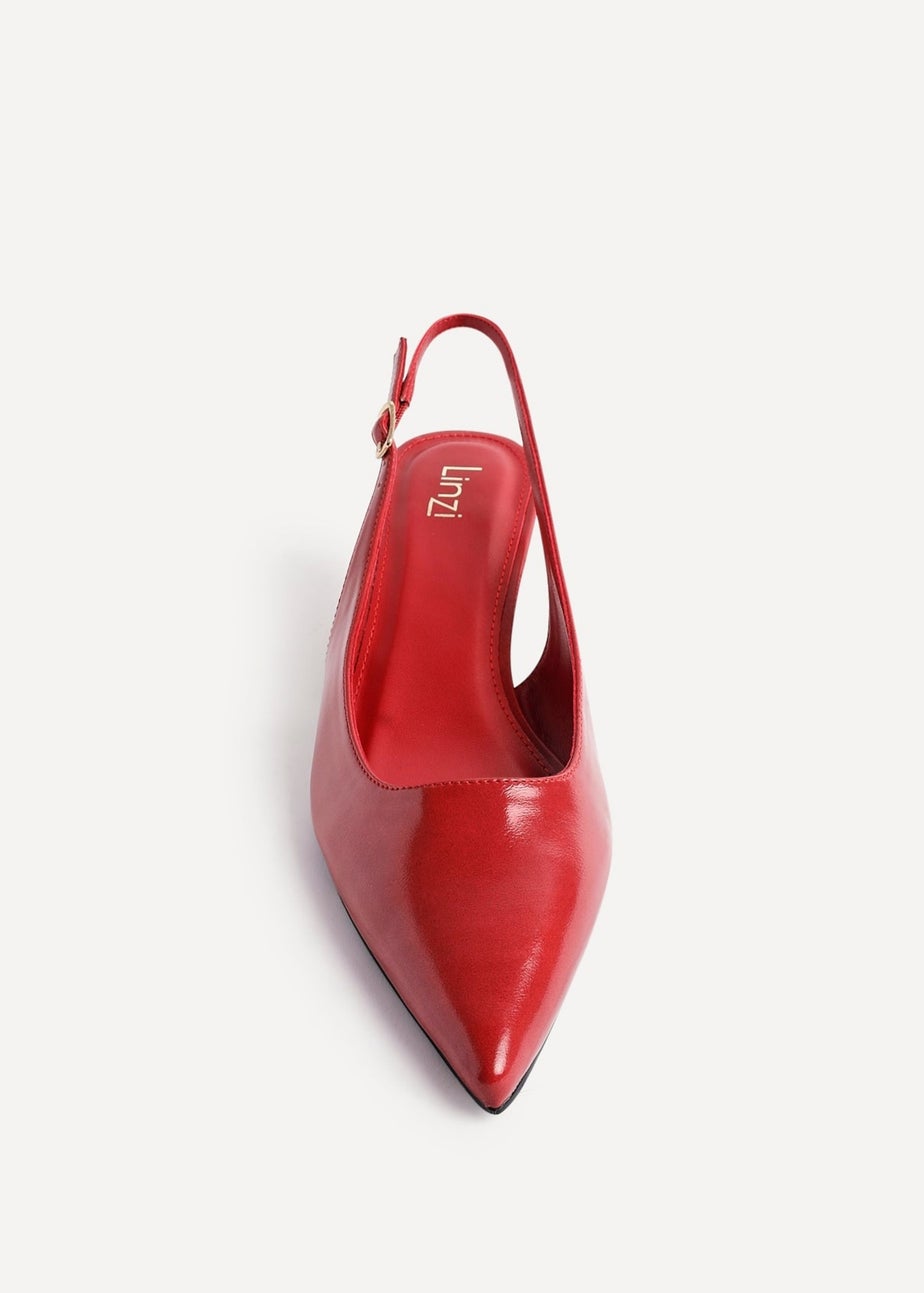 Linzi Elvira Red Faux Leather Slingback Kitten Court Heels
