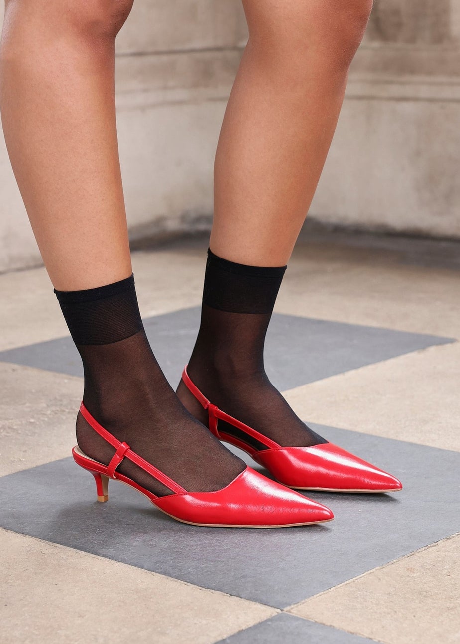 Linzi Elvira Red Faux Leather Slingback Kitten Court Heels