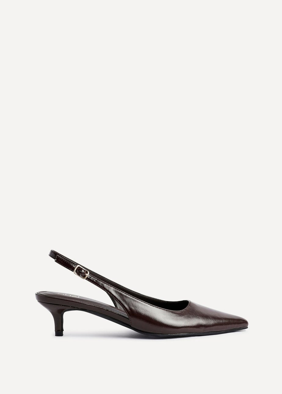 Linzi Elvira Brown Faux Leather Slingback Kitten Court Heels