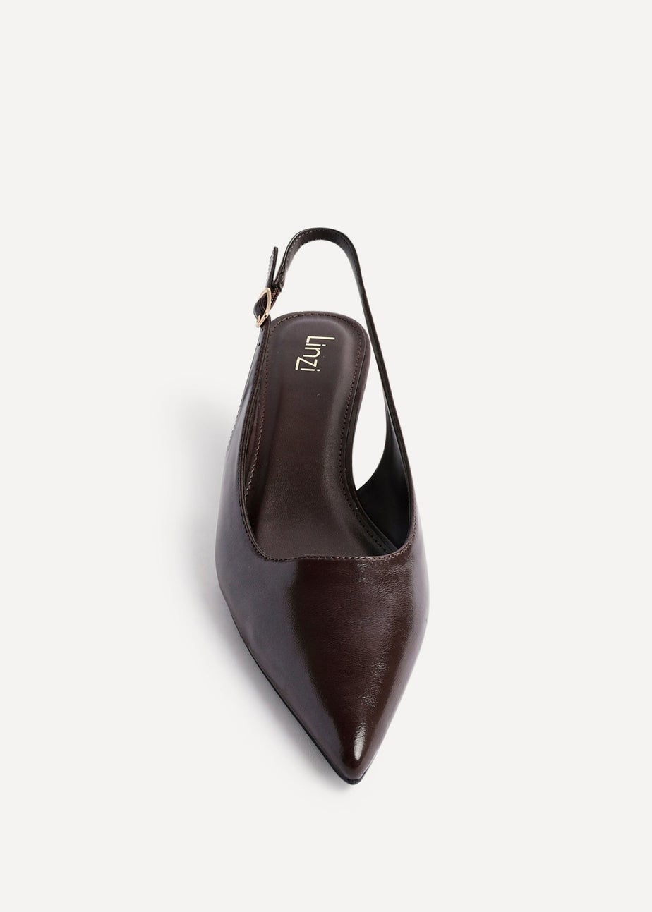 Linzi Elvira Brown Faux Leather Slingback Kitten Court Heels