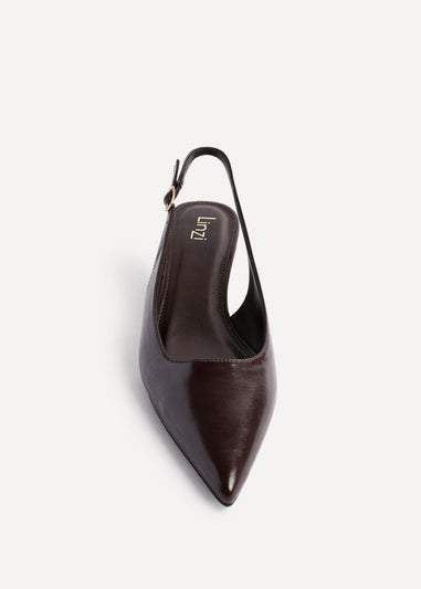 Linzi Elvira Brown Faux Leather Slingback Kitten Court Heels