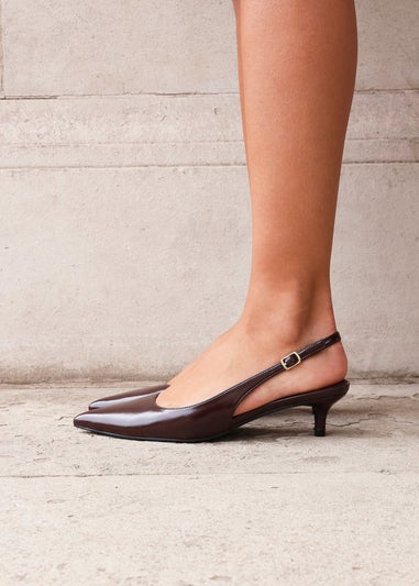 Linzi Elvira Brown Faux Leather Slingback Kitten Court Heels