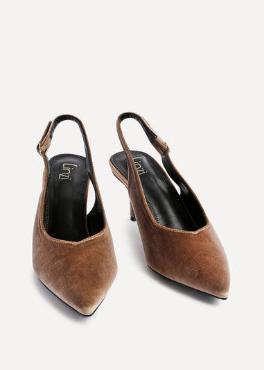 Linzi Finesse Mocha Velvet Pointed Slingback Stiletto Court Heels