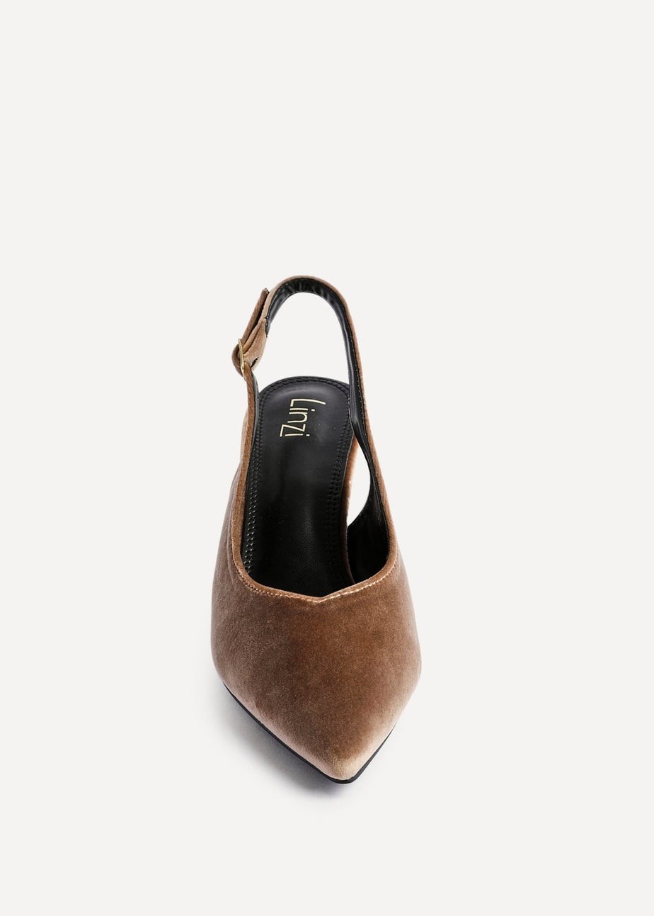 Linzi Finesse Mocha Velvet Pointed Slingback Stiletto Court Heels