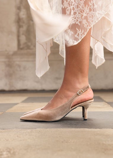 Linzi Finesse Mocha Velvet Pointed Slingback Stiletto Court Heels