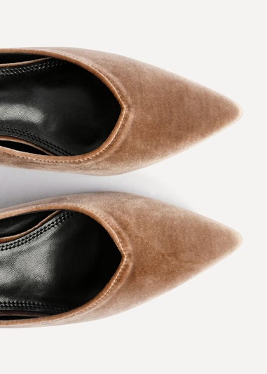 Linzi Finesse Mocha Velvet Pointed Slingback Stiletto Court Heels