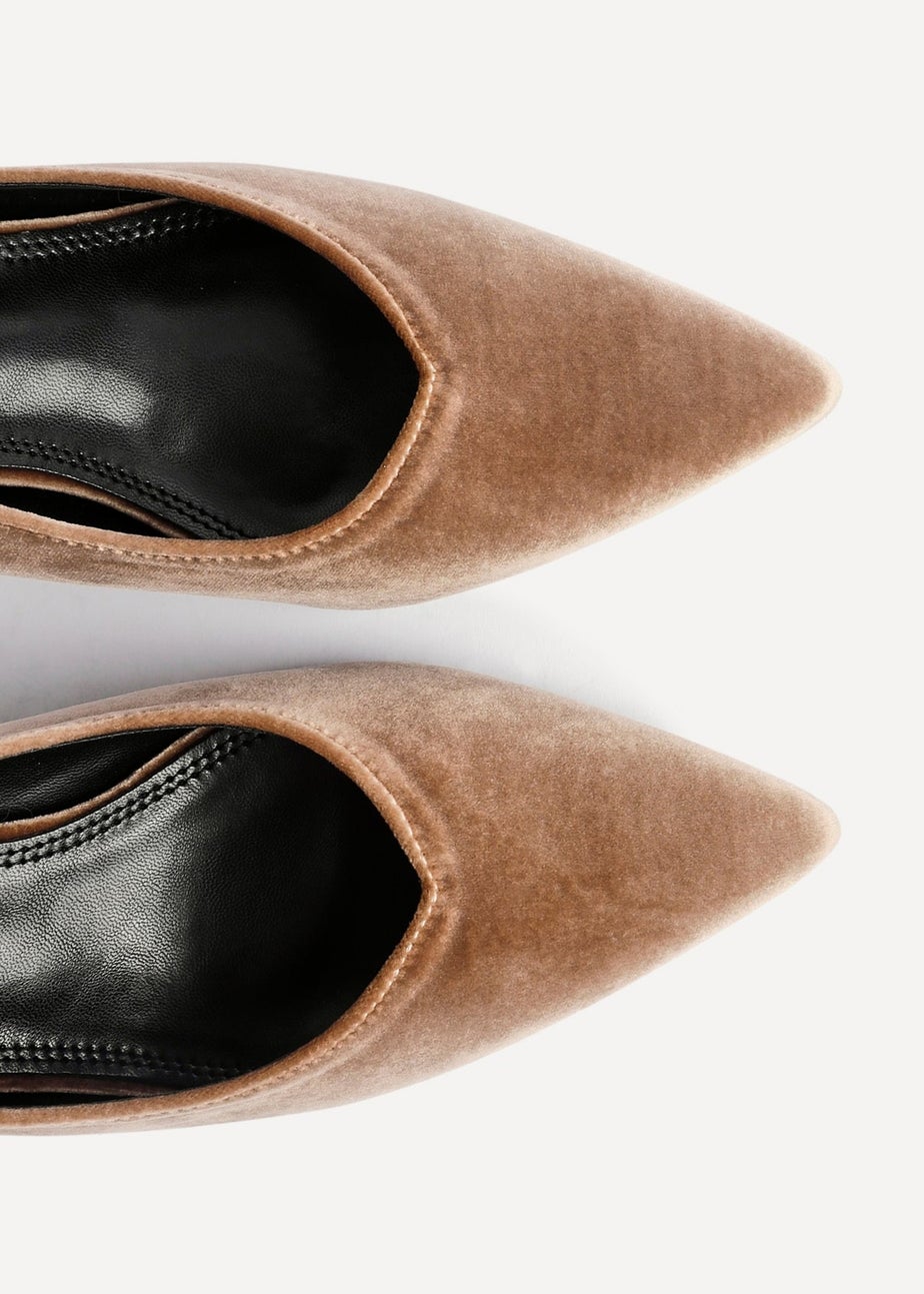 Linzi Finesse Mocha Velvet Pointed Slingback Stiletto Court Heels