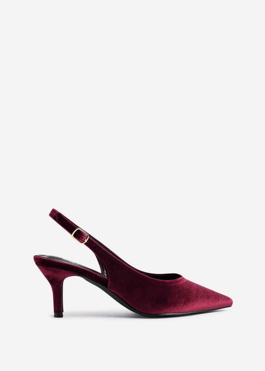 Linzi Finesse Burgundy Velvet Pointed Slingback Stiletto Court Heels