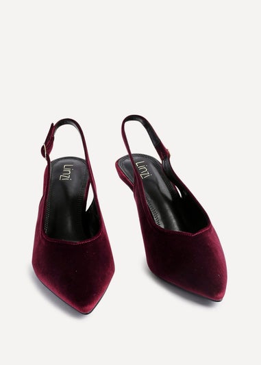 Linzi Finesse Burgundy Velvet Pointed Slingback Stiletto Court Heels