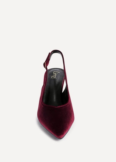 Linzi Finesse Burgundy Velvet Pointed Slingback Stiletto Court Heels