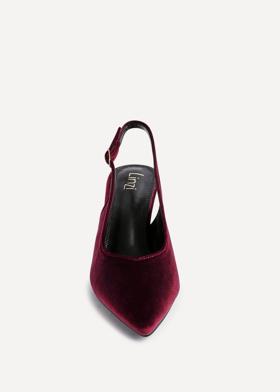 Linzi Finesse Burgundy Velvet Pointed Slingback Stiletto Court Heels