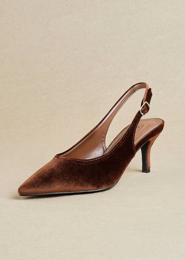 Linzi Finesse Brown Velvet Pointed Slingback Stiletto Court Heels