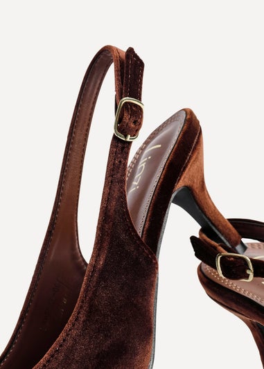 Linzi Finesse Brown Velvet Pointed Slingback Stiletto Court Heels