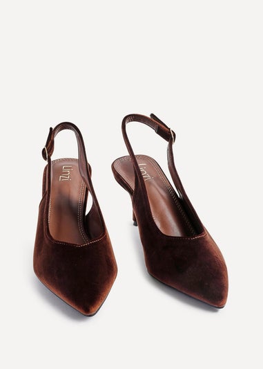 Linzi Finesse Brown Velvet Pointed Slingback Stiletto Court Heels