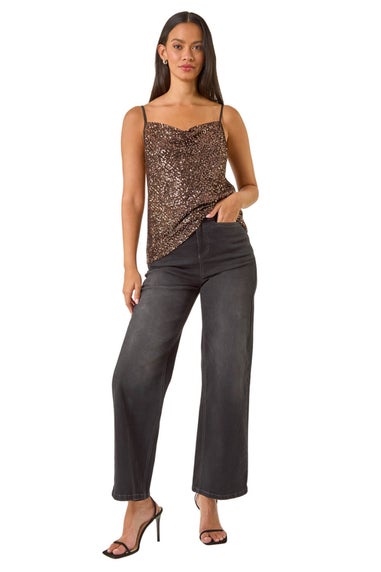 Dusk Bronze Cowl Neck Sequin Cami Top