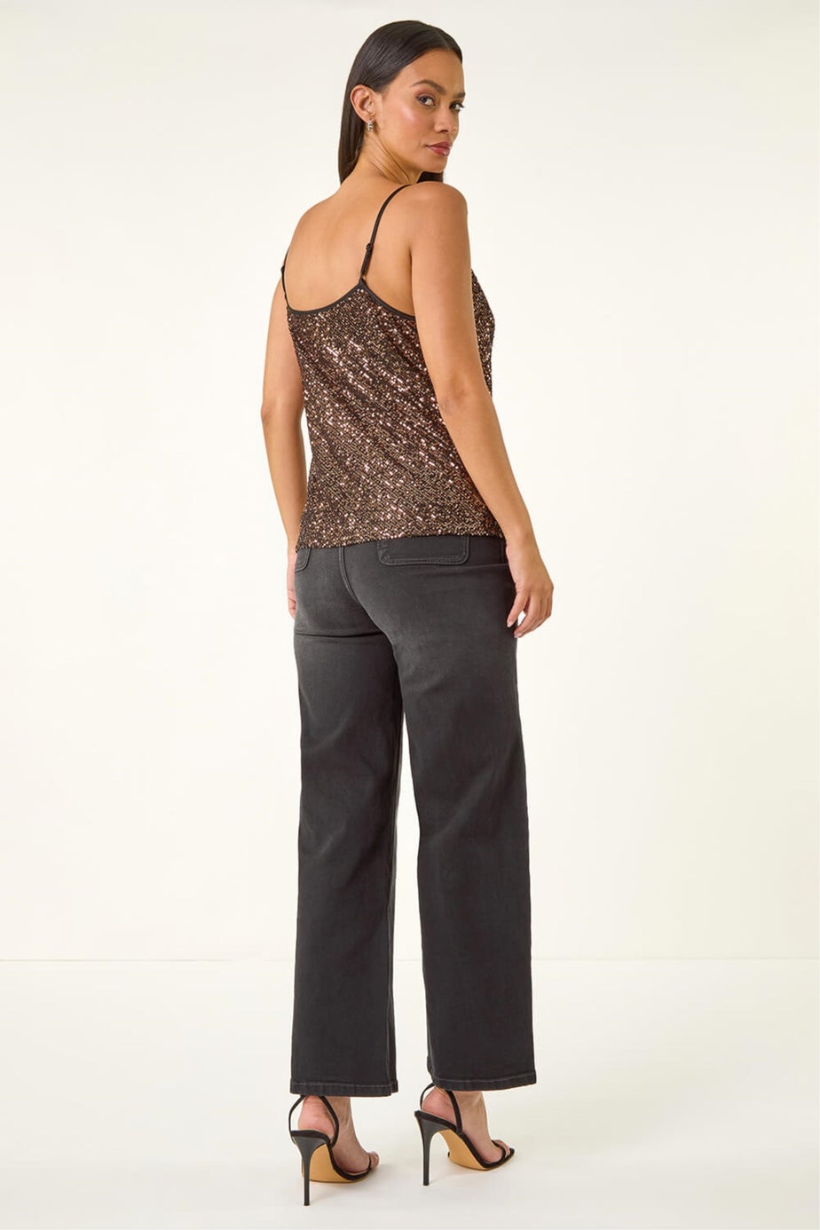 Dusk Bronze Cowl Neck Sequin Cami Top