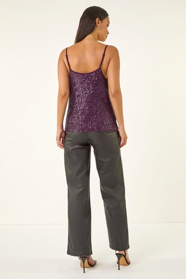 Dusk Purple Cowl Neck Sequin Cami Top