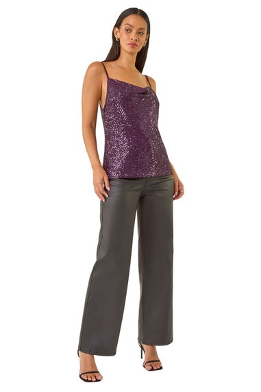 Dusk Purple Cowl Neck Sequin Cami Top