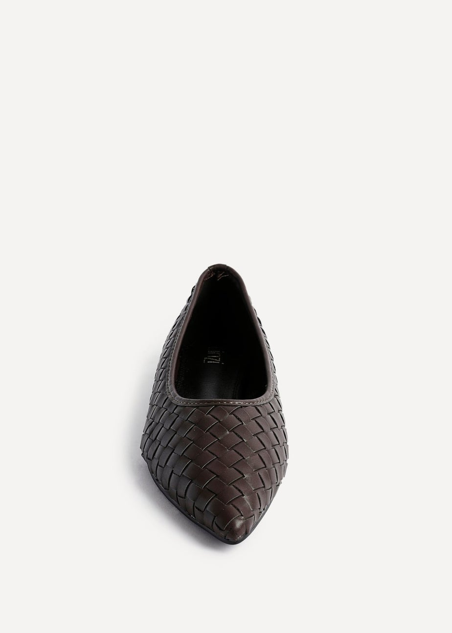 Linzi Talina Brown Faux Leather Woven Pointed Toe Ballet Flats