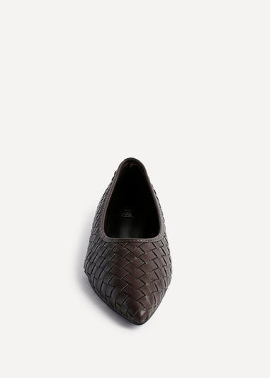 Linzi Talina Brown Faux Leather Woven Pointed Toe Ballet Flats