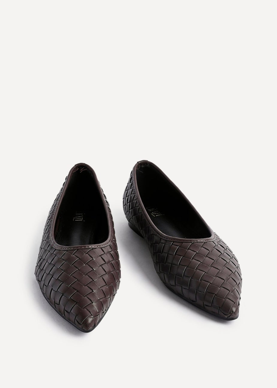 Linzi Talina Brown Faux Leather Woven Pointed Toe Ballet Flats