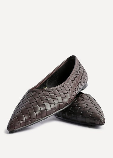 Linzi Talina Brown Faux Leather Woven Pointed Toe Ballet Flats