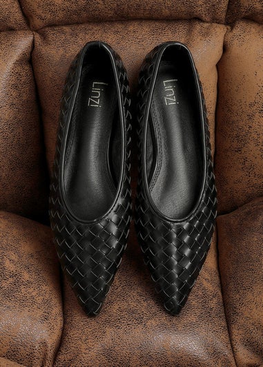 Linzi Talina Black Faux Leather Woven Pointed Toe Ballet Flats