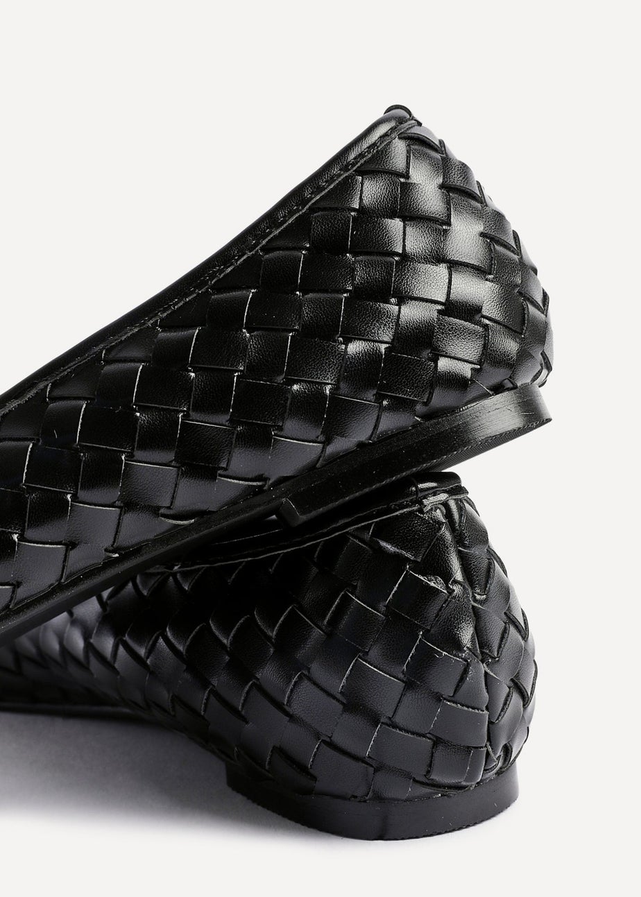 Linzi Talina Black Faux Leather Woven Pointed Toe Ballet Flats