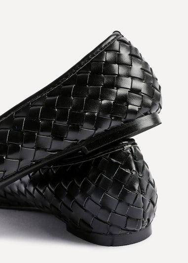 Linzi Talina Black Faux Leather Woven Pointed Toe Ballet Flats