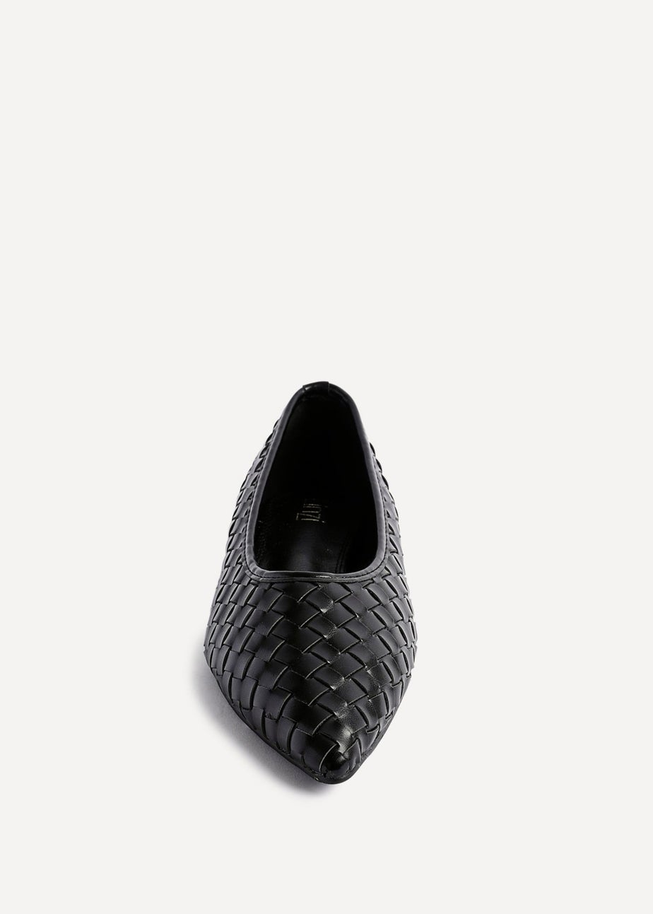 Linzi Talina Black Faux Leather Woven Pointed Toe Ballet Flats