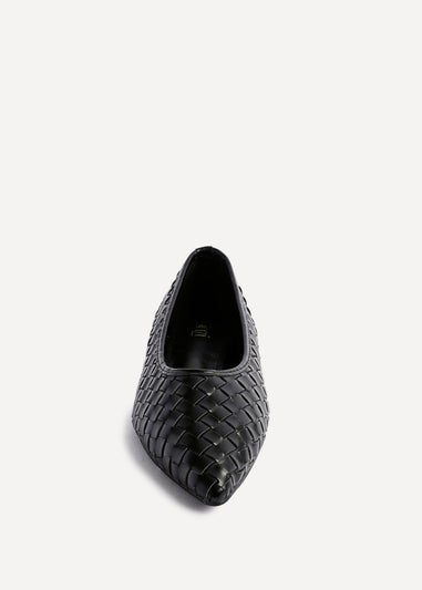 Linzi Talina Black Faux Leather Woven Pointed Toe Ballet Flats