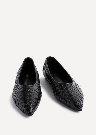 Linzi Talina Black Faux Leather Woven Pointed Toe Ballet Flats