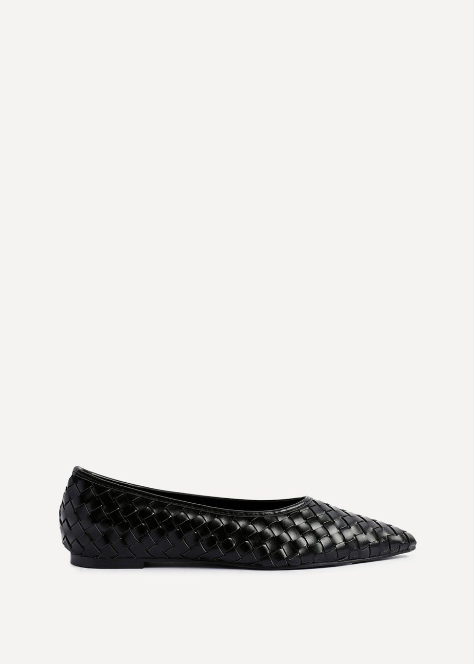 Linzi Talina Black Faux Leather Woven Pointed Toe Ballet Flats