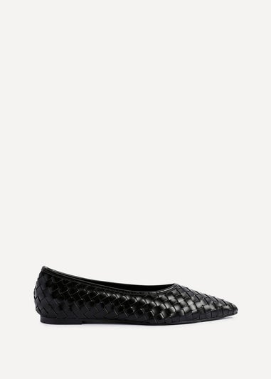 Linzi Talina Black Faux Leather Woven Pointed Toe Ballet Flats