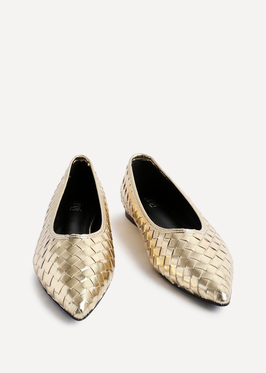 Linzi Talina Gold Faux Leather Woven Pointed Toe Ballet Flats