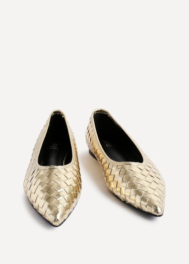 Linzi Talina Gold Faux Leather Woven Pointed Toe Ballet Flats