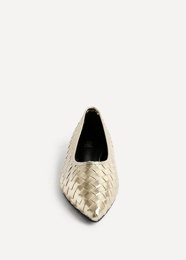Linzi Talina Gold Faux Leather Woven Pointed Toe Ballet Flats