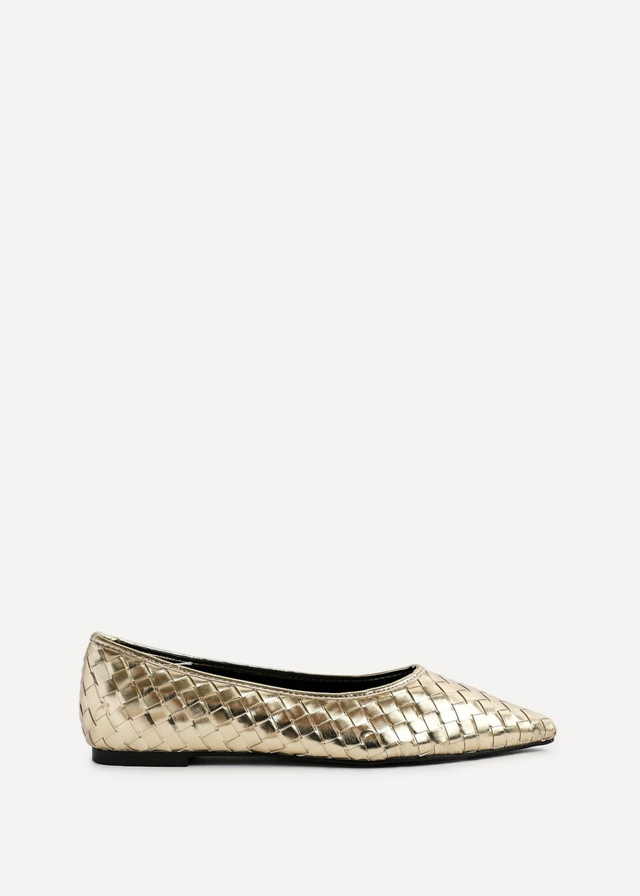 Linzi Talina Gold Faux Leather Woven Pointed Toe Ballet Flats