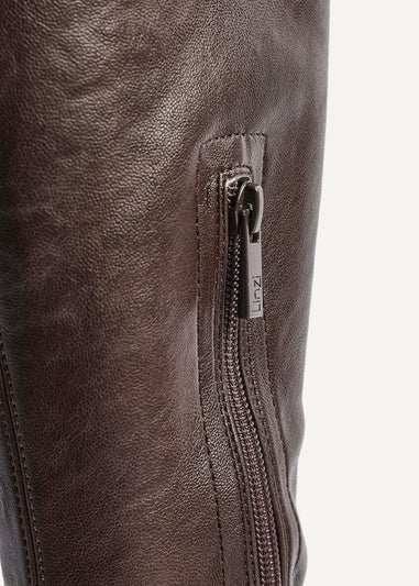 Linzi Hallie Brown Faux Leather High Leg Stretch Boot