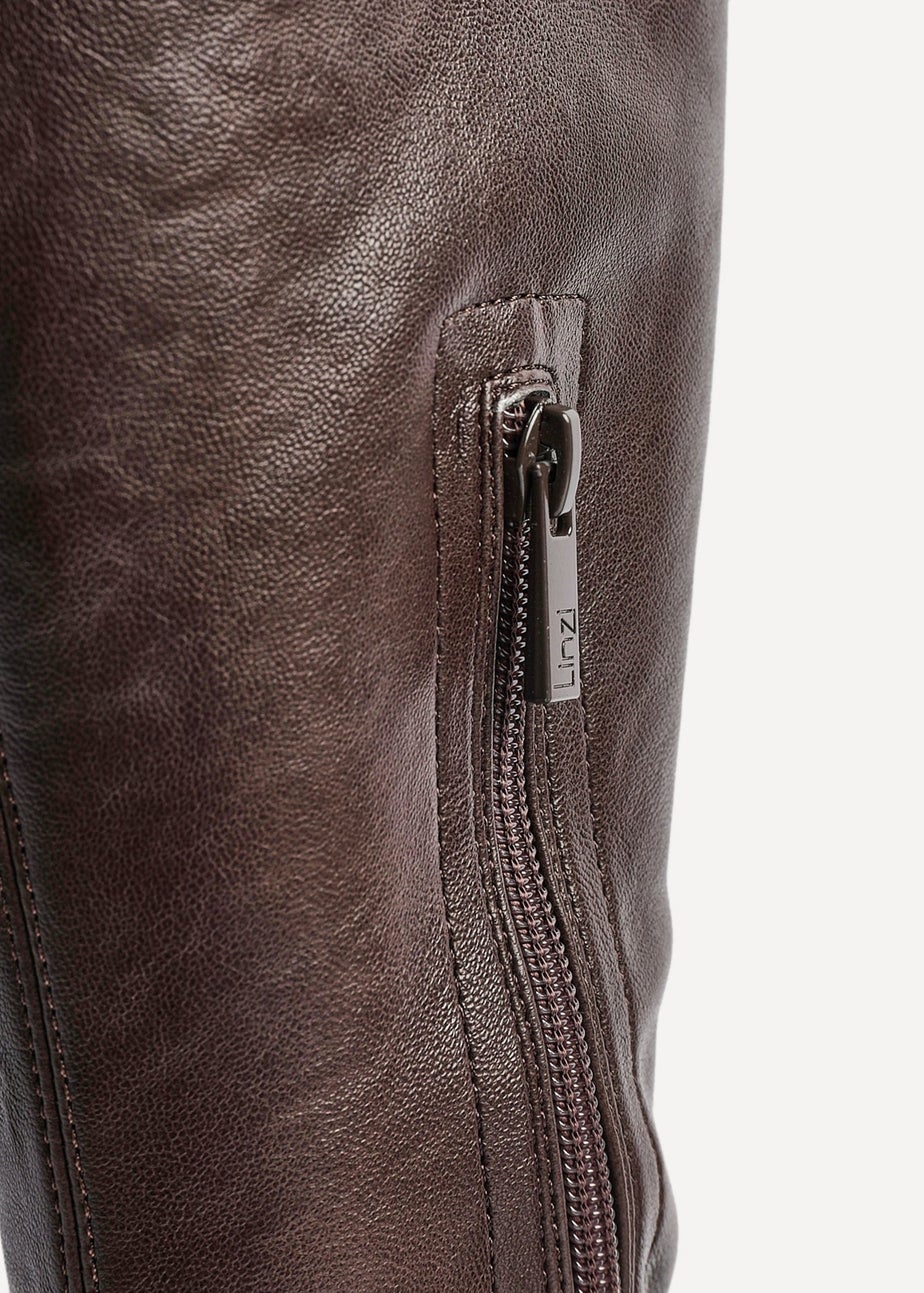 Linzi Hallie Brown Faux Leather High Leg Stretch Boot