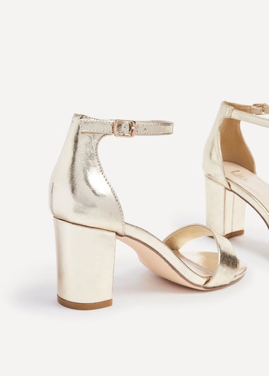 Linzi Legacy Wide Fit Gold Faux Leather Closed Black Block Heel