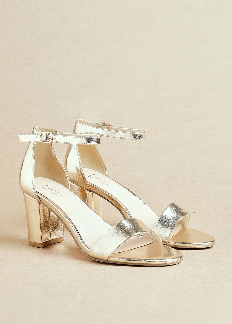 Linzi Legacy Wide Fit Gold Faux Leather Closed Black Block Heel