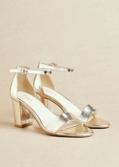 Linzi Legacy Wide Fit Gold Faux Leather Closed Black Block Heel