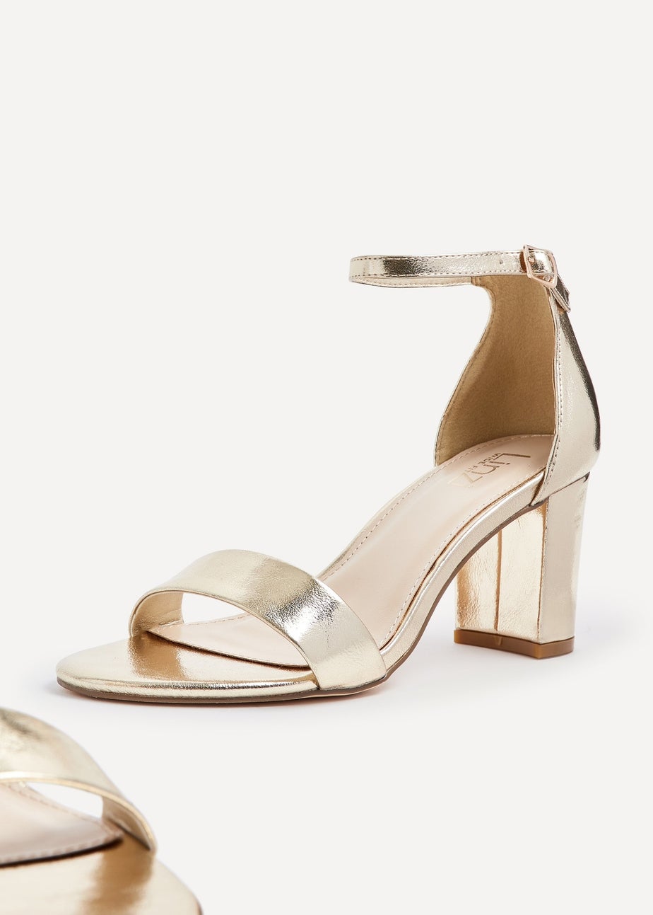 Linzi Legacy Wide Fit Gold Faux Leather Closed Black Block Heel