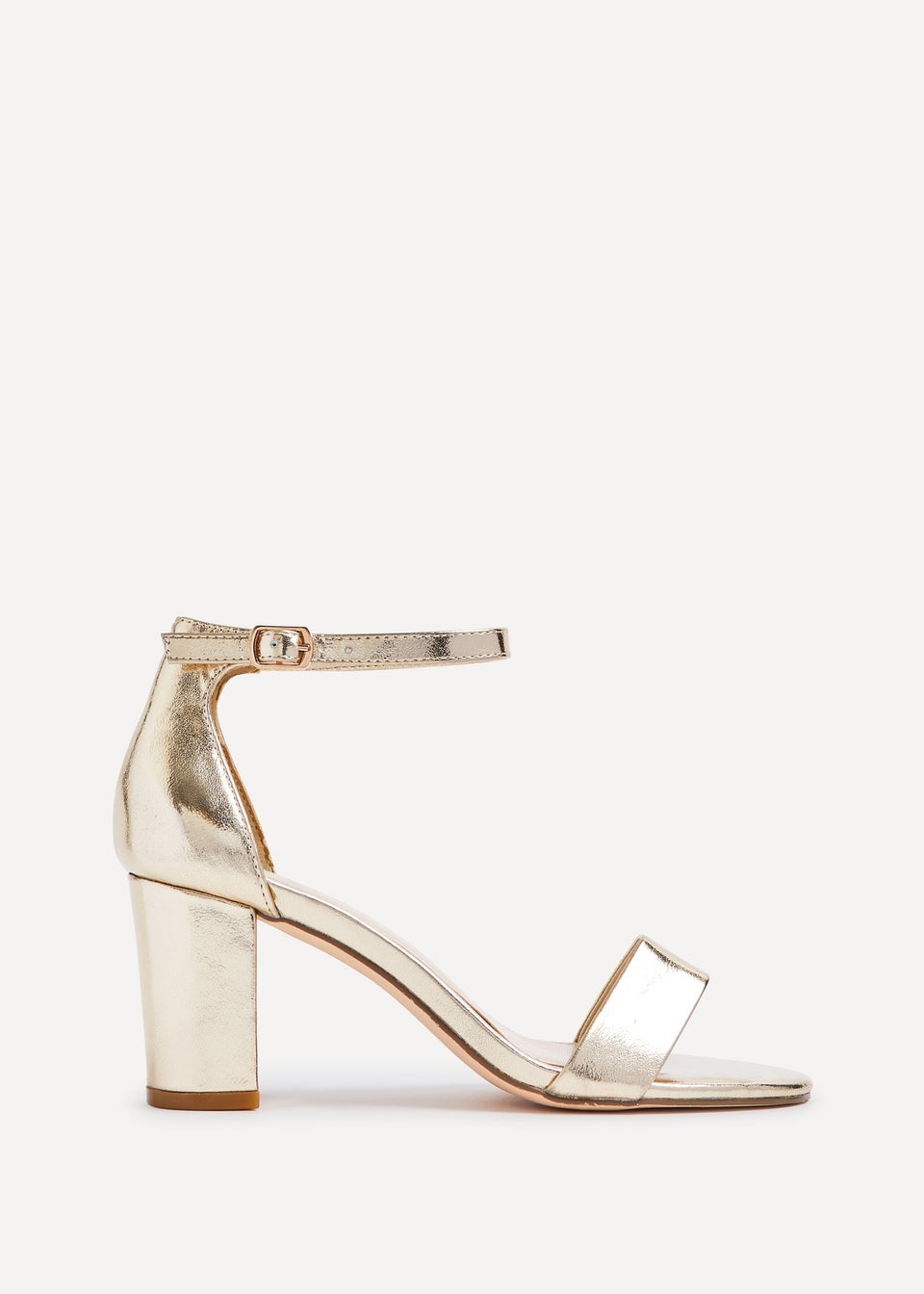 Linzi Legacy Wide Fit Gold Faux Leather Closed Black Block Heel